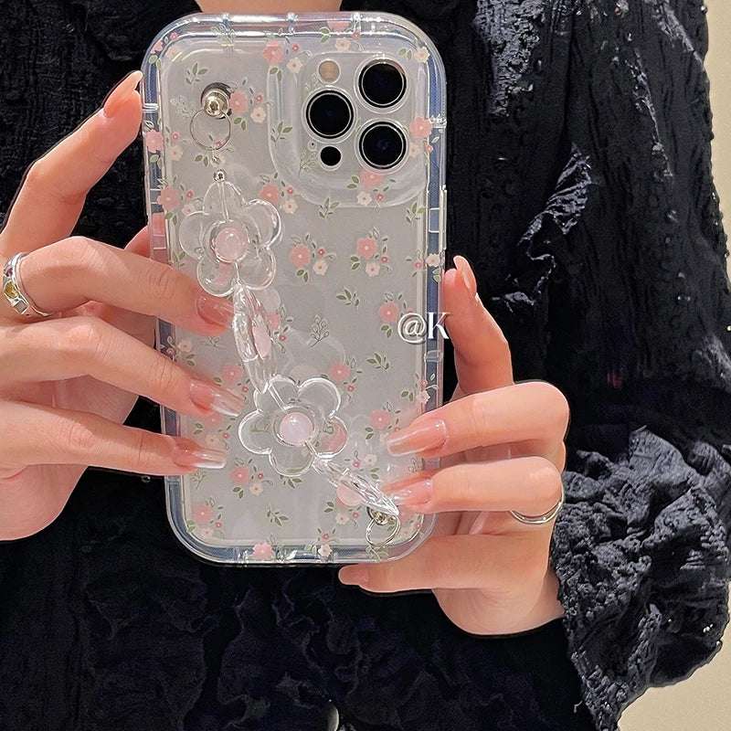 iphone Cute 3D Flower Wrist Phone Chain Soft Phone Case
