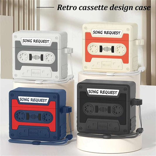 3D Cassette Tape For AirPods with Active Noise Cancellation with Keychain & Lanyard Cartoon Funny Soft Silicone Case