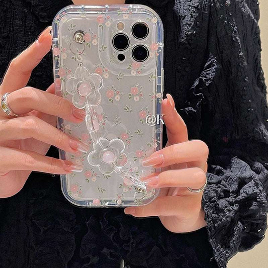 iphone Cute 3D Flower Wrist Phone Chain Soft Phone Case