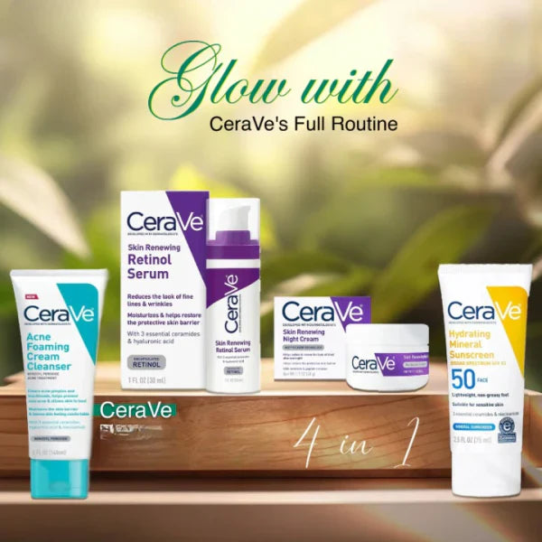 CeraVe 4-in-1 Skincare Kit: Night Cream, Sunblock, Cleanser & Serum