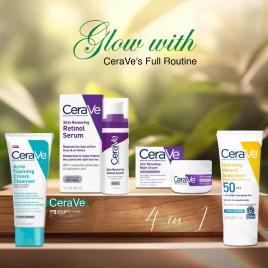 CeraVe 4-in-1 Skincare Kit: Night Cream, Sunblock, Cleanser & Serum